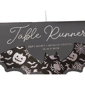 Coterie Spooky Halloween 16 x 80 in Table Runner Black Velvet Metallic Printed
